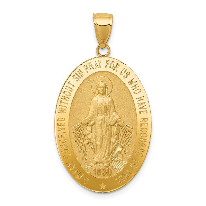 Black Bow Jewelry 14k Yellow Gold, Solid Oval Miraculous Medal Pendant, 20 x 38mm