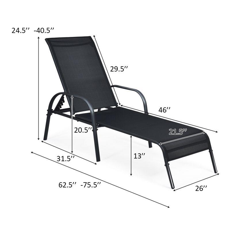 Tangkula 2PCS Adjustable Chaise Lounge Chair Recliner Patio Yard Outdoor w/ Armrest Black