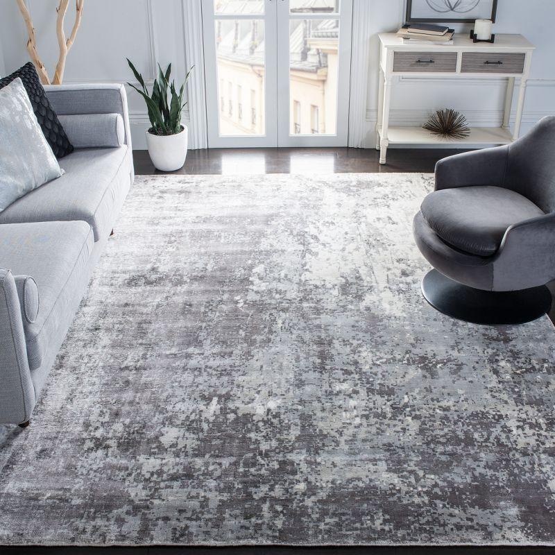 Gray Abstract Hand-Knotted Wool and Viscose Area Rug