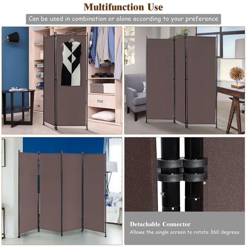 Costway 4-Panel Room Divider Folding Privacy Screen w/Steel Frame Decoration Brown