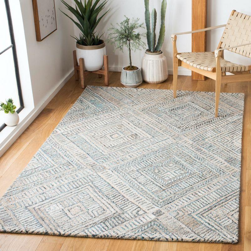 Turquoise and Beige Hand-Tufted Wool Geometric 4' x 6' Area Rug