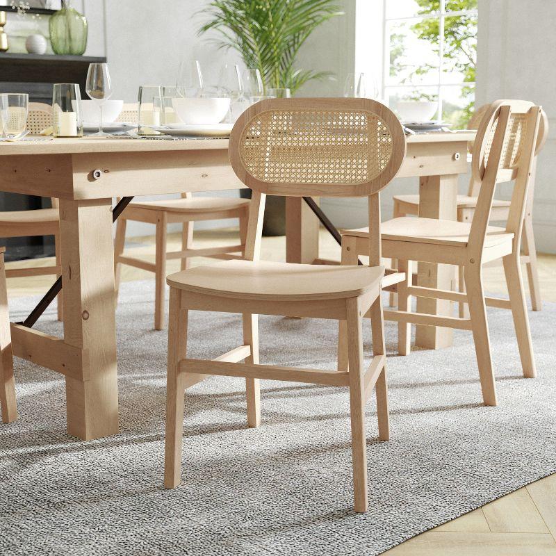 Flash Furniture Jacob Set of 2 Commercial Cane Rattan Dining and Event Chairs with Solid Wood Frame and Seat