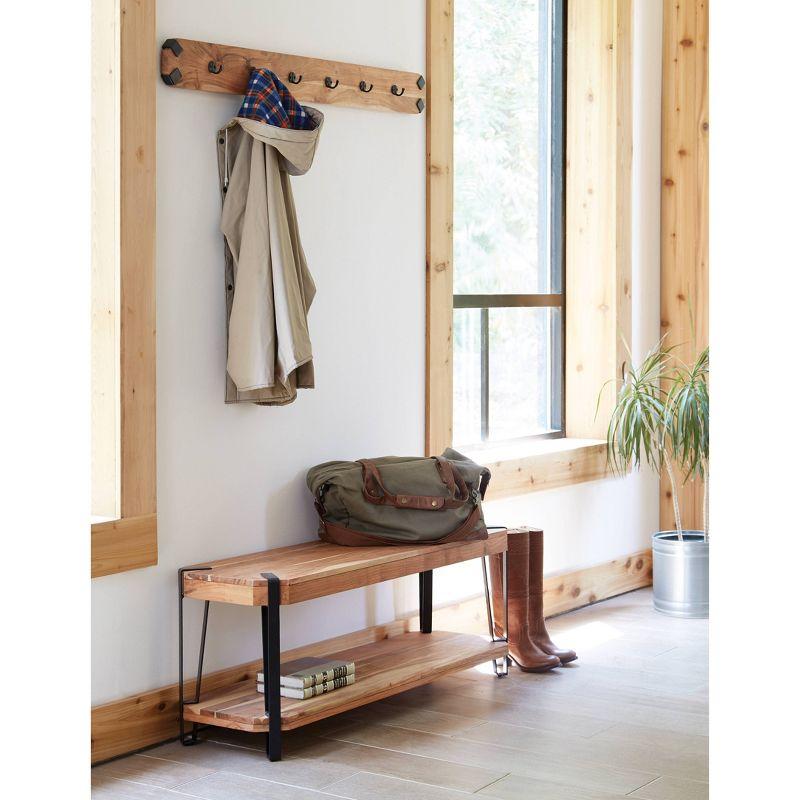 48" Ryegate Live Edge Wood Bench with Coat Hooks Set Natural - Alaterre Furniture: Metal Frame, Mid-Century Modern Style