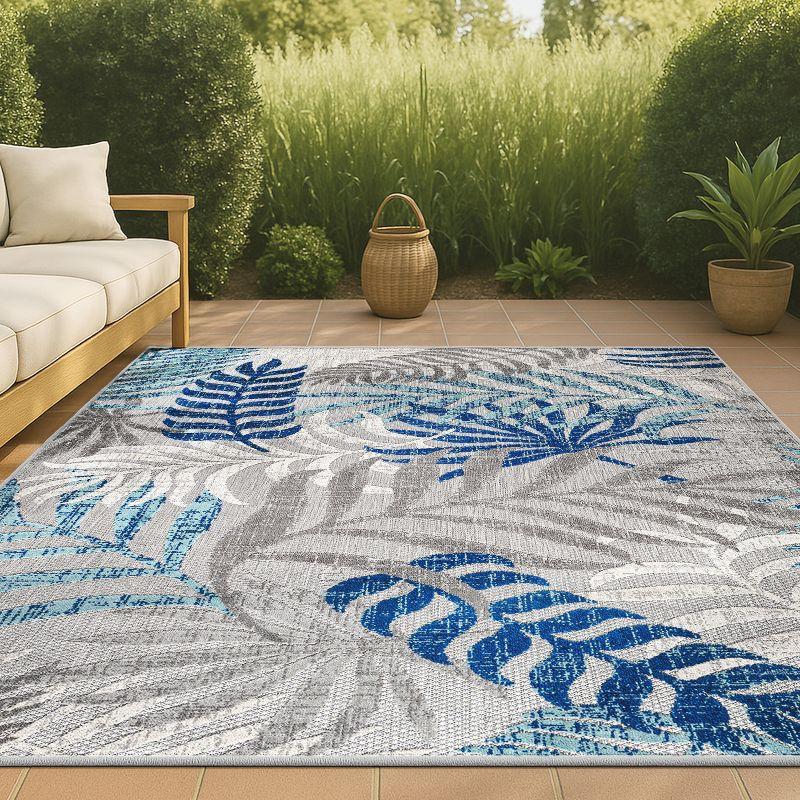 JONATHAN Y Tropics Palm Leaves Indoor/Outdoor Gray/Blue 5 ft. x 8 ft. Area Rug