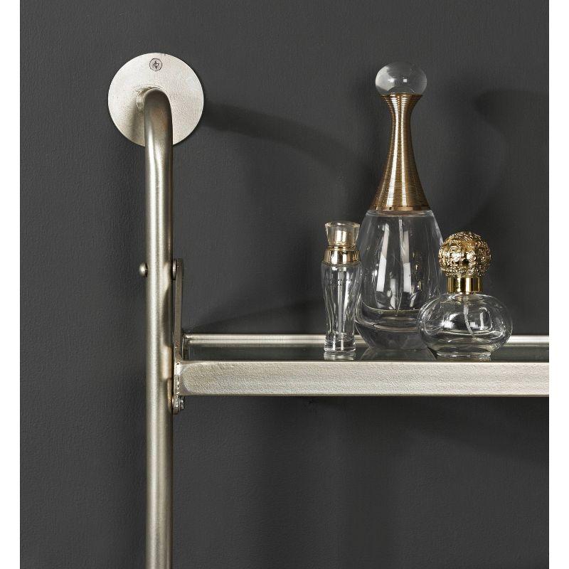 Silver Metal Three-Tier Floating Wall Shelf with Glass