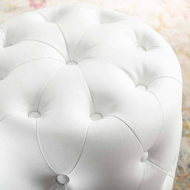 Amour Tufted Button Round Faux Leather Ottoman White - Modway: Vegan, Padded, No Assembly Required