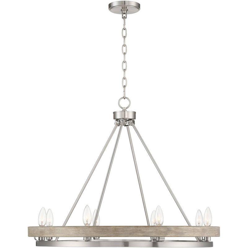 Possini Euro Design Brushed Nickel Graywood Wagon Wheel Chandelier 29 1/4" Wide Farmhouse Rustic 8-Light Fixture Dining Room Kitchen Island Entryway