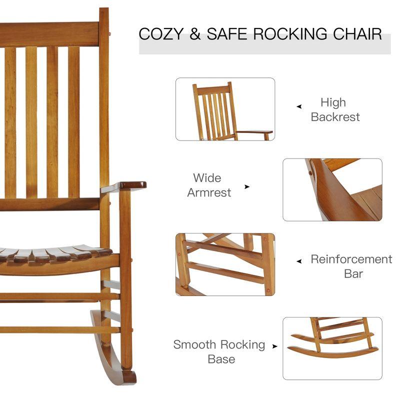 Outsunny Wooden Rocking Chair Indoor / Outdoor Rocker with High Back for Patio, Porch