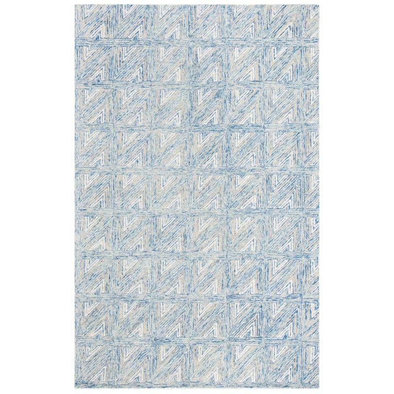 Blue and Beige Abstract Handmade Wool Area Rug 6' x 9'