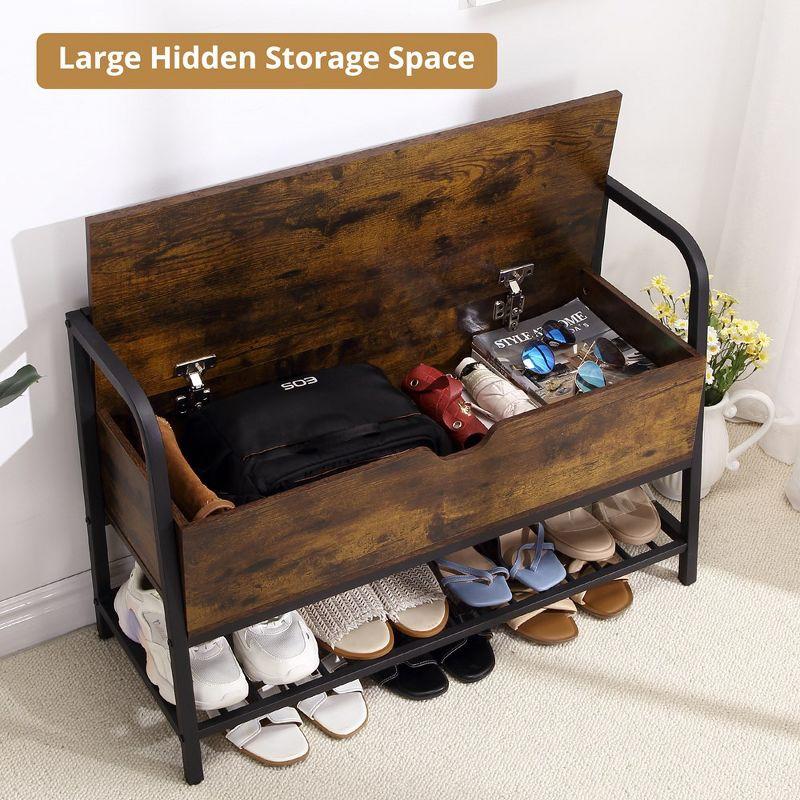 Entryway Storage Bench, 33 in Vintage Shoe Rack Bench with Storage Box
