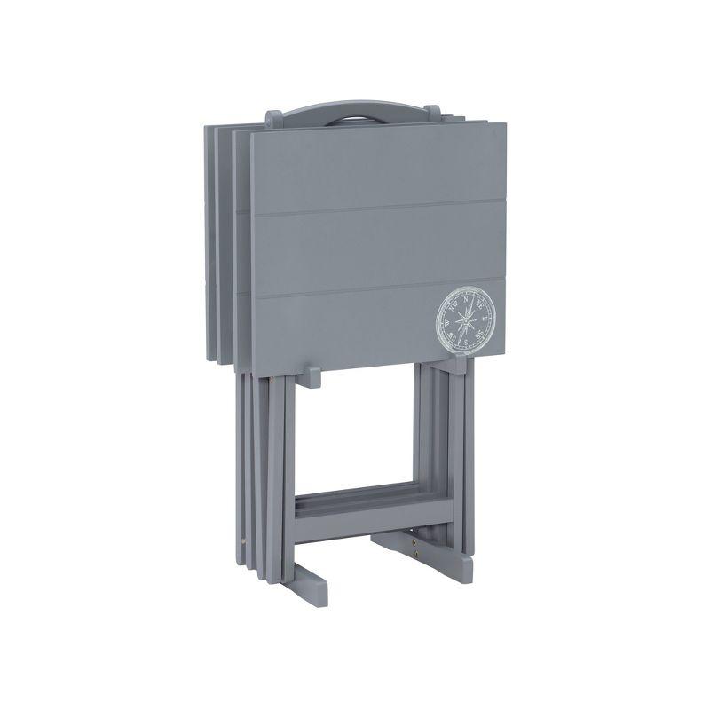 Linon 4pc 26.4" Compass Finish Plank Tray Tables with Storage Rack Dark Gray