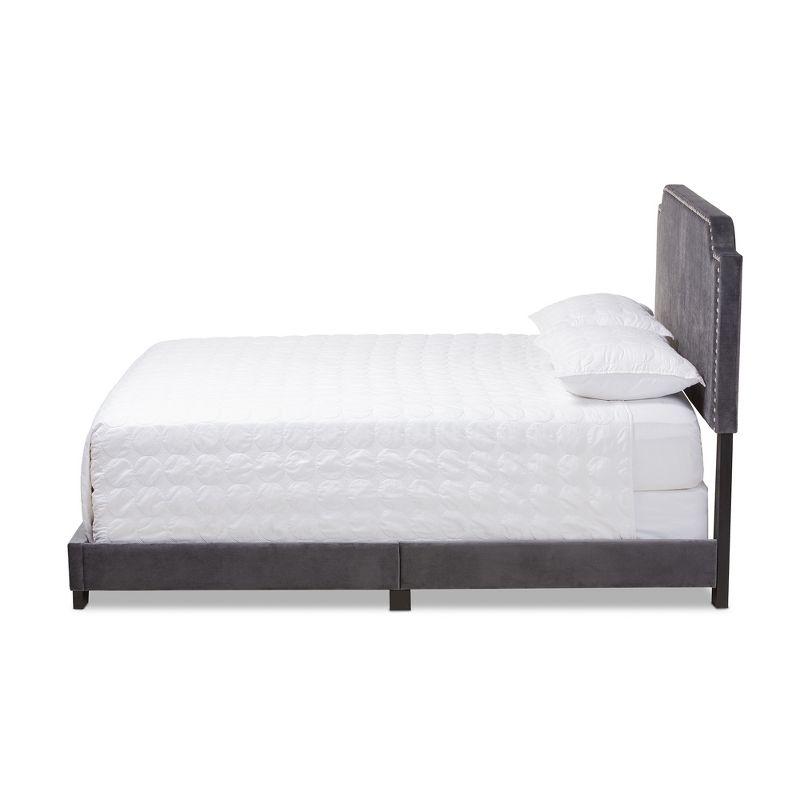 King-Sized Luxe Velvet Upholstered Bed with Nailhead Trim