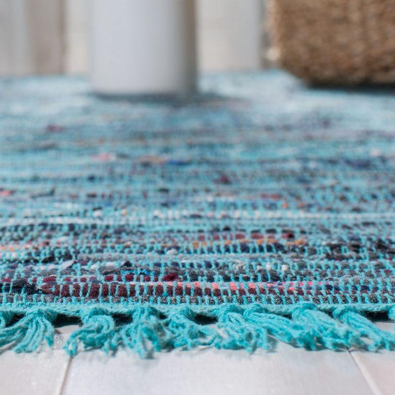 Blue Flat Woven Handmade Wool and Cotton Runner Rug