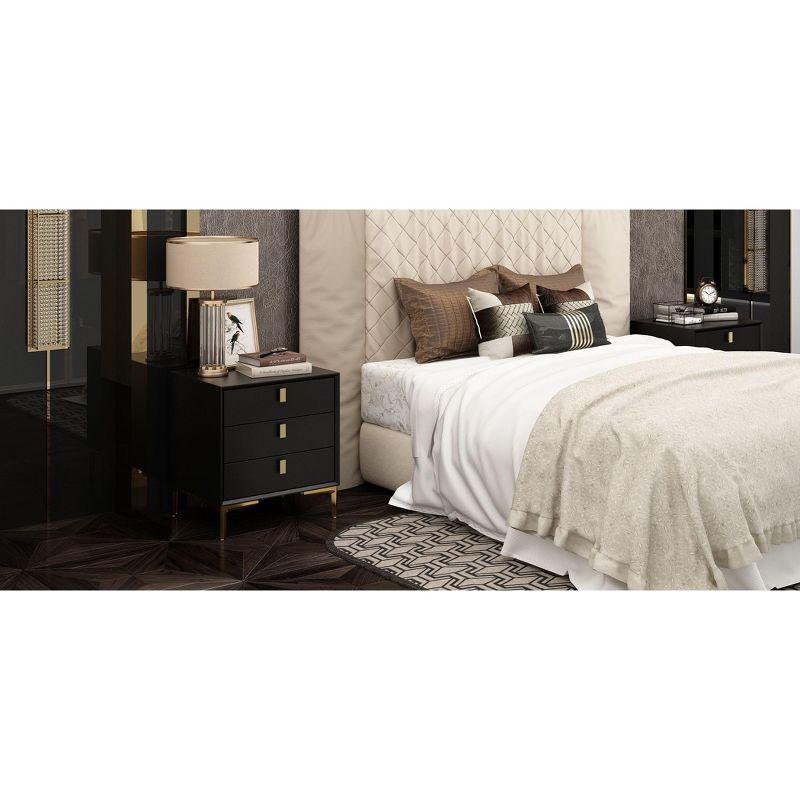 FUFU&GAGA Black Nightstand Sideboard Table 3-drawer