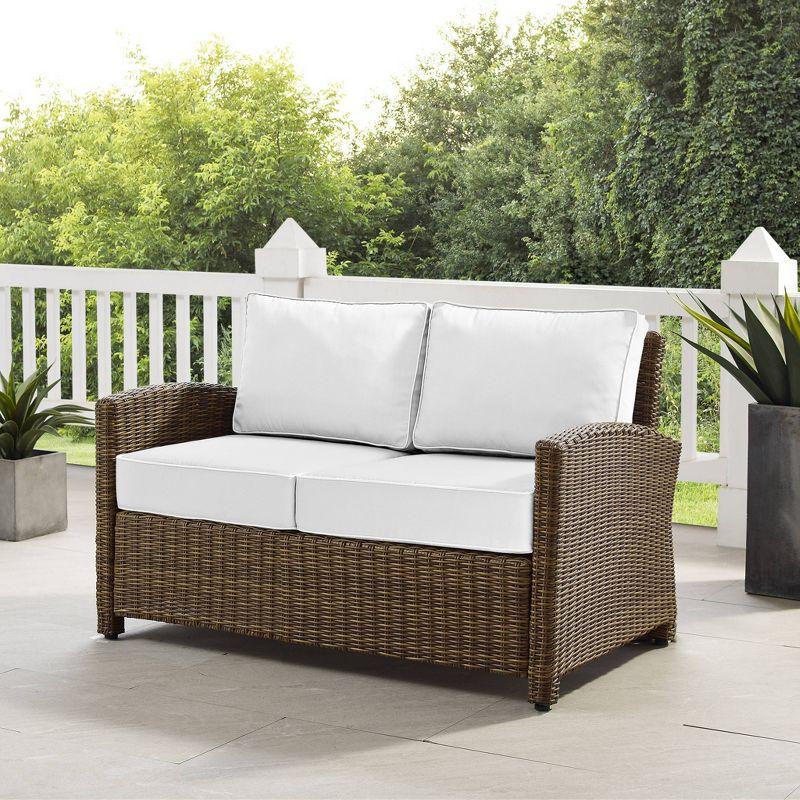 Bradenton Outdoor Loveseat: Weathered Brown/White, Steel Frame, Moisture-Resistant Cushions - Crosley