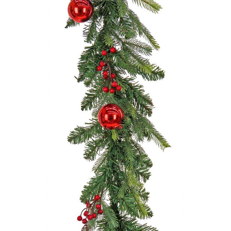 National Tree Company First Traditions Pre-Lit Christmas Garland with Red Ornaments and Berries, Warm White LED Lights, Battery Operated, 6 ft