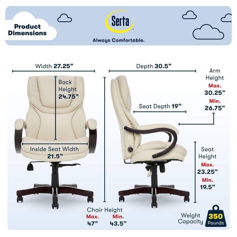Big and Tall Executive Office Chair - Serta: Lumbar Support, Leather, Wood Finish