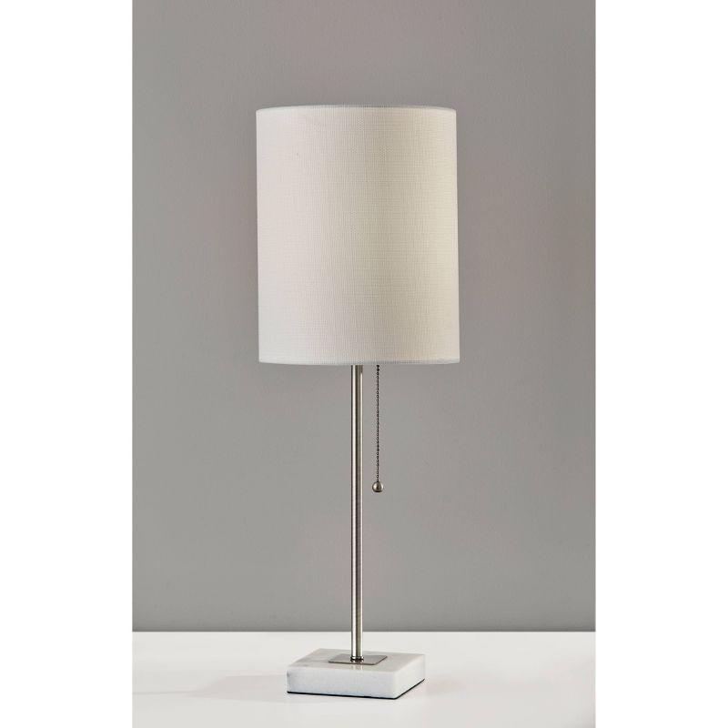 Adesso 23" Fiona Table Lamp Steel: Marble Base, Brushed Finish, Pull Chain Switch