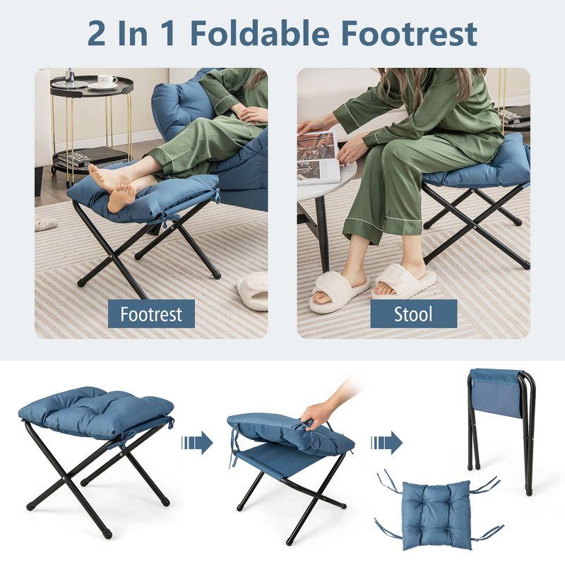 Tangkula Lazy Sofa Chair Accent Leisure Armchair with Folding Footrest & Storage Pocket Blue