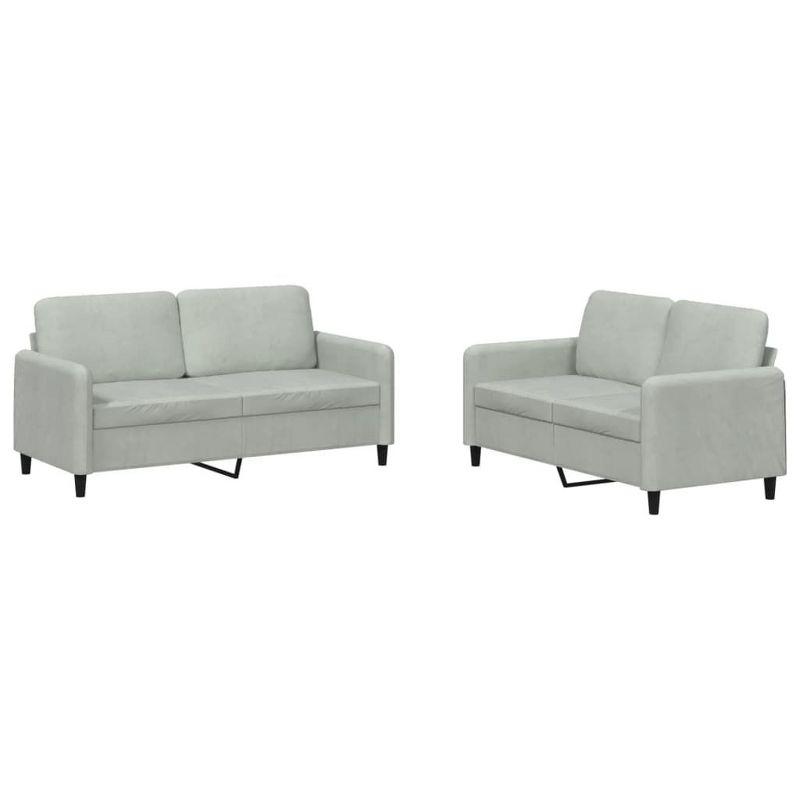 vidaXL 2 Piece Sofa Set in Light Gray Velvet - Comfortable Seating with Thick Padding and Durable Material for Living Room or Office Space