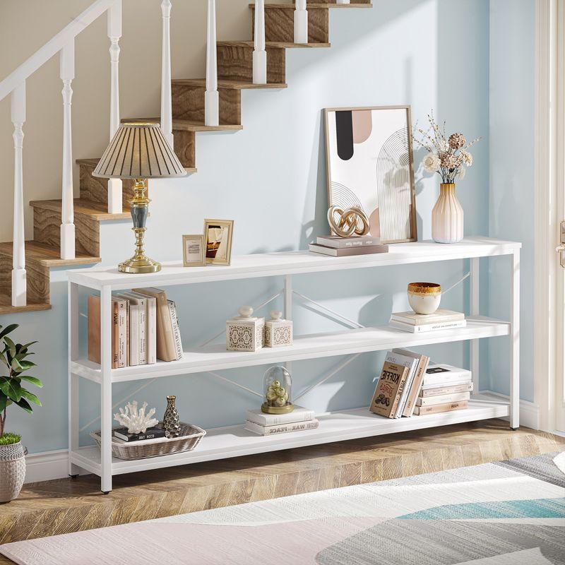 White 70.9" MDF and Metal 3-Tier Console Table with Storage