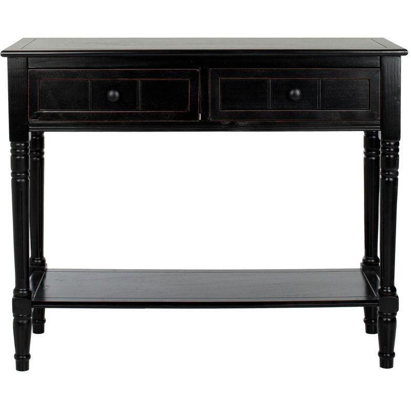 Gray Pine Wood and Metal 2-Drawer Console Table