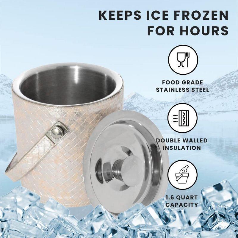 Sol Living 1.6 Qt. Double Wall Stainless Steel Ice Bucket Includes Tongs and Lid - Pink Leather