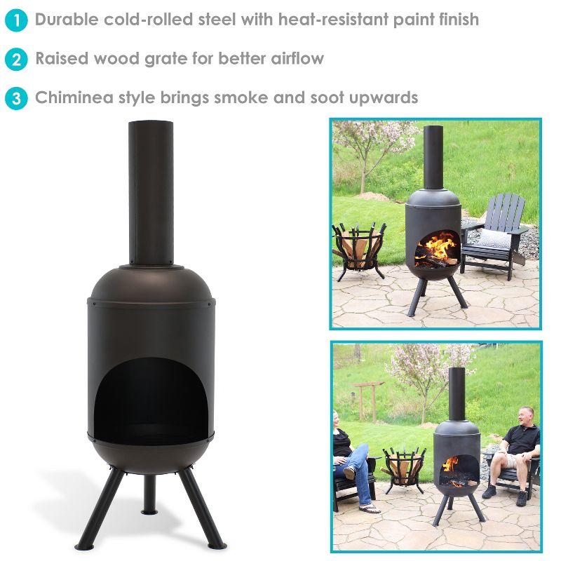 60" Heat-Resistant Black Finish Steel Wood-Burning Chiminea with Wood Grate