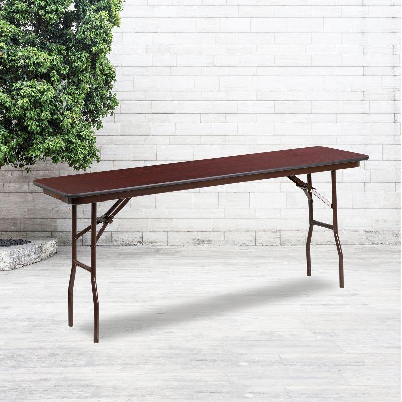 Mahogany Laminate Rectangular Folding Training Table with Metal Frame