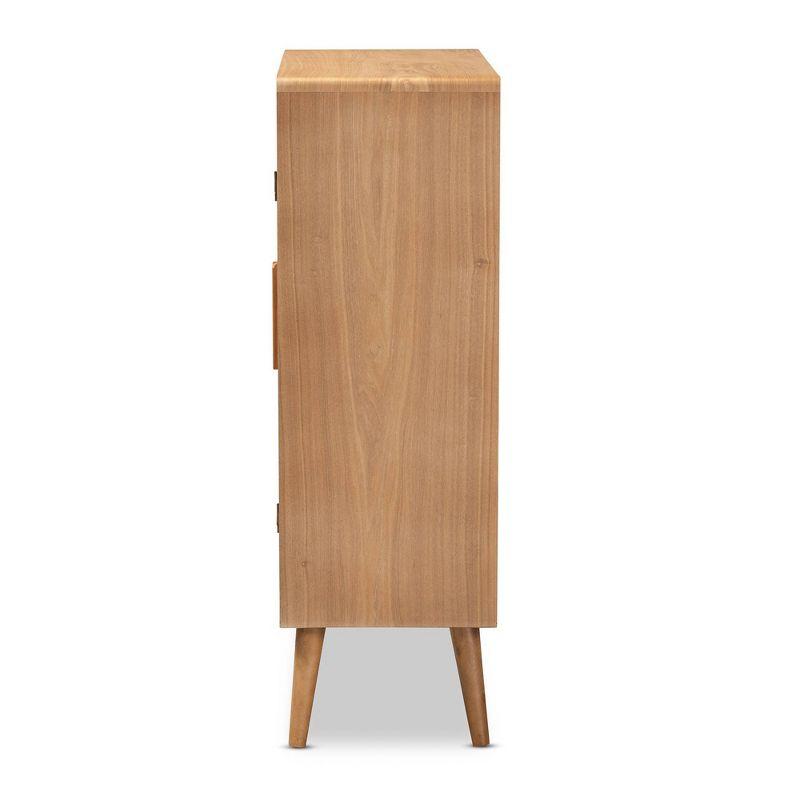 Alina Wood and Rattan 2 Door Accent Storage Cabinet Oak - Baxton Studio: Bohemian Style, Fixed Shelves, No Assembly Required