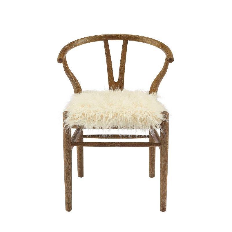 Ellis Mid-Century Wishbone Faux Fur Dining Chair White - Linon: Plush, Armless, Wood Legs