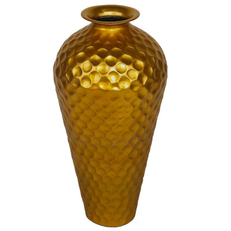 Uniquewise Decorative Bottle Shape Modern Gold Metal 25-Inch-Tall Honeycomb Hammered Design Floor Flower Vase for Entryway, Living Room or Dining Room