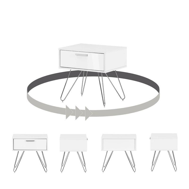 Slendel End Table Pure White - South Shore: Scandinavian Style, Mid-Century Hairpin Legs, Storage Drawer, Laminated Particle Board