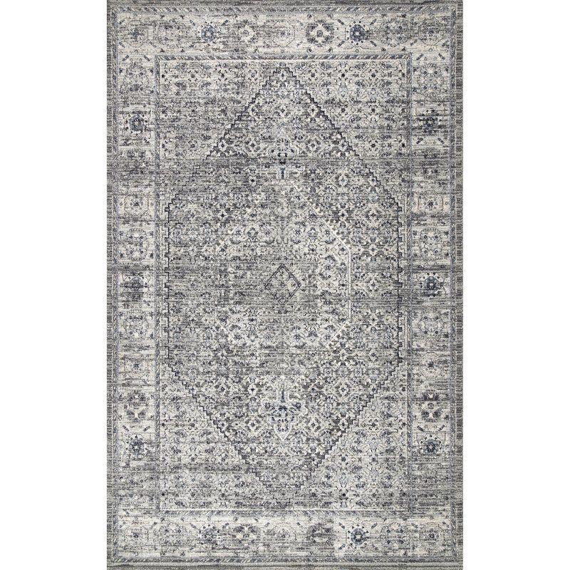 Vintage Medallion Gray 9' x 12' Synthetic Easy-Care Area Rug