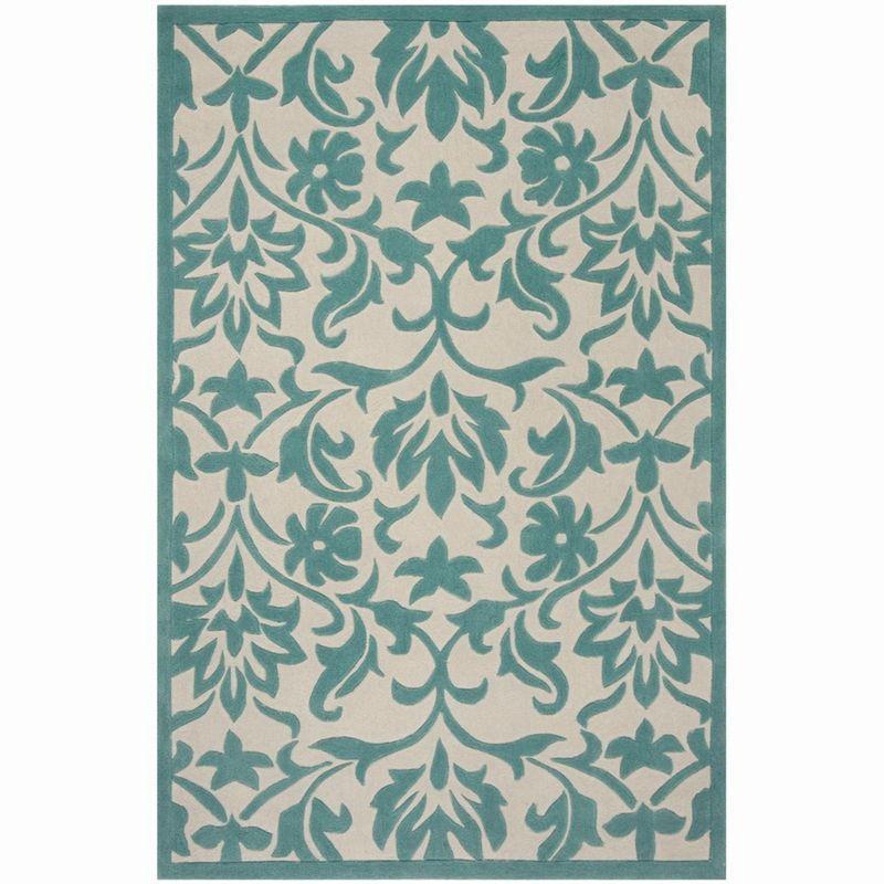 Ivory and Light Blue Hand-Tufted Synthetic 4' x 6' Area Rug