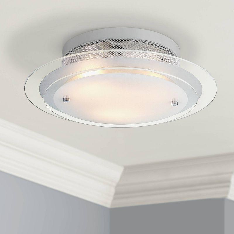 Possini Euro Design Modern Ceiling Light Flush Mount Fixture 15 3/4" Wide Gleaming White 3-Light 2-Tier Clear Frosted Glass for Bedroom Kitchen House