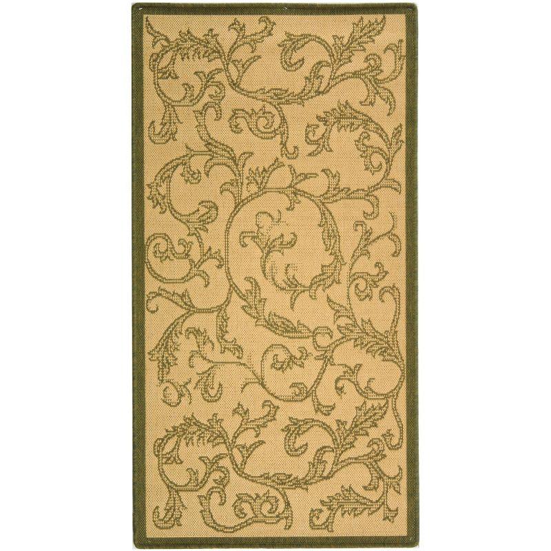 Courtyard CY2653 UV & Stain Resistant Non-Shedding Power Loomed Indoor/Outdoor Accent Rug - Natural/Olive - 2'7"x5' - Safavieh