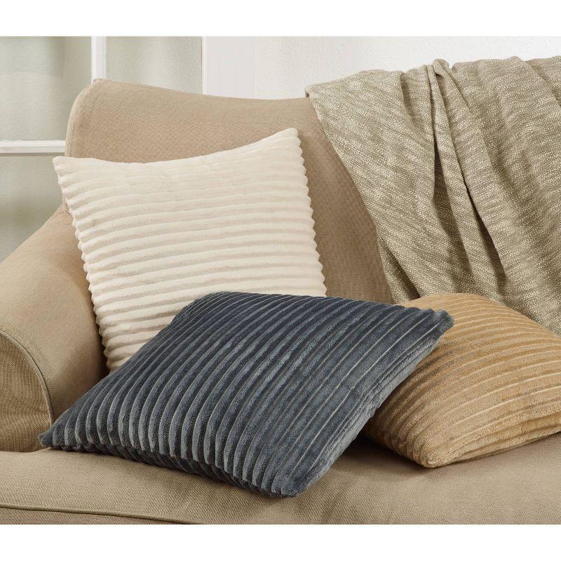 Beige Ribbed Faux Fur Square Throw Pillow