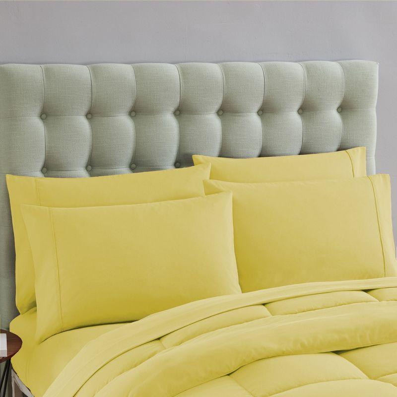 Bed-in-A-Bag Solid Color Comforter & Sheet Set Soft All Season Bedding, Twin XL, Yellow