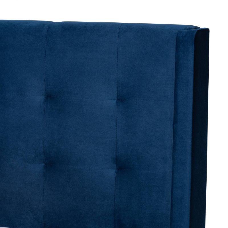 Elegant Navy Blue Velvet King Platform Bed with Tufted Wingback Headboard