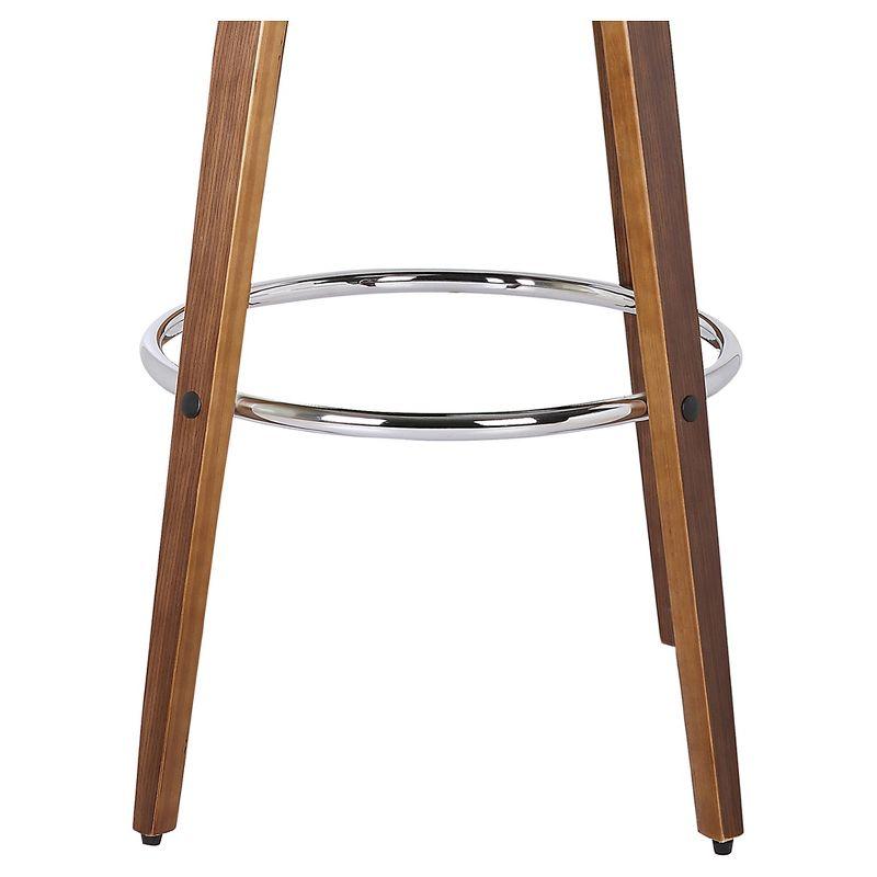 Armen Living 26" Sonia Counter Height Barstool Faux Leather Brown : Swivel, Chrome Footrest, Walnut Wood Finish