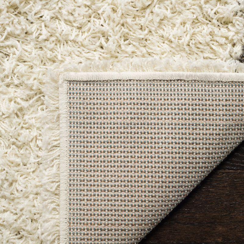 Ivory and Dark Grey Trellis Square Shag Rug, 4' x 4', Synthetic Easy Care