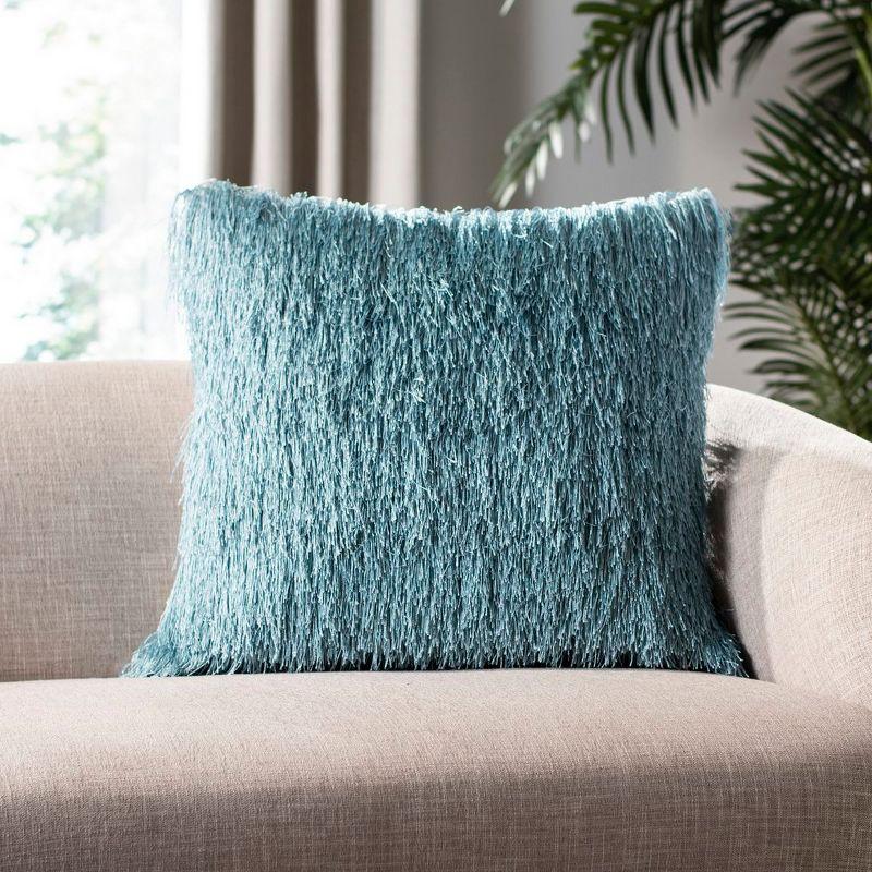 Blue 20" Square Shag Outdoor Accent Pillow