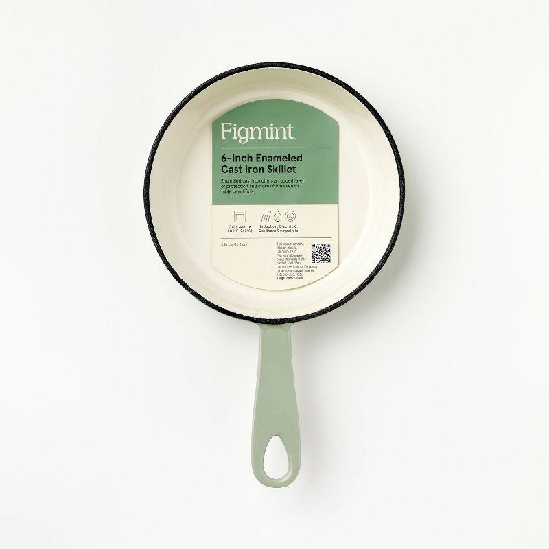 6" Enameled Cast Iron Skillet Sage Green - Figmint™: Even-Heating, Oven-Safe, Nonstick, Induction Compatible