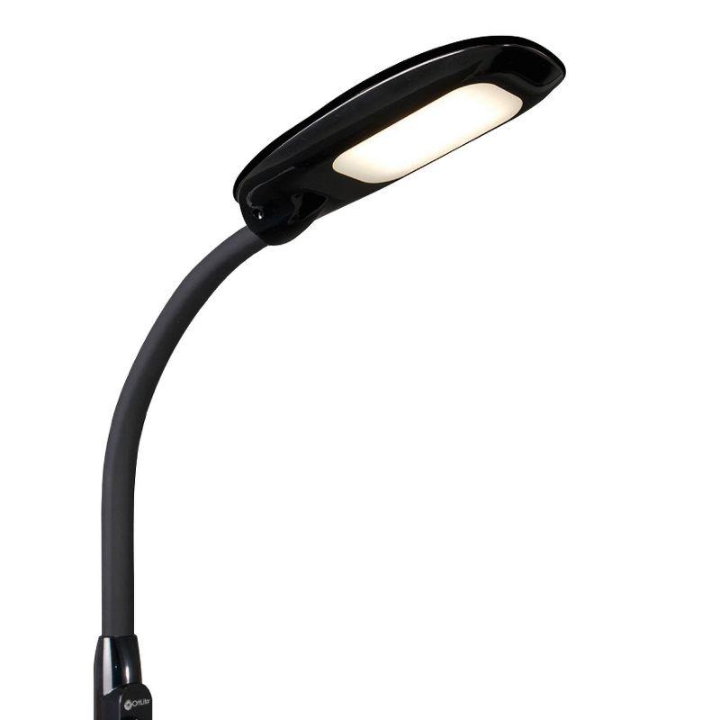 Adjustable Black LED Floor Lamp with USB Charging and Tablet Stand