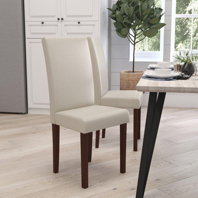 Beige Faux Leather Parsons Side Chair with Wood Legs