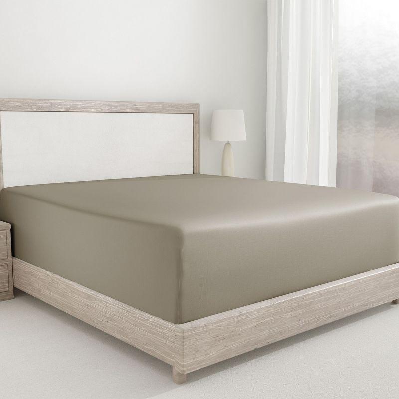 400 Thread Count 100% Cotton Fitted Sheet - California Design Den - Taupe, Queen