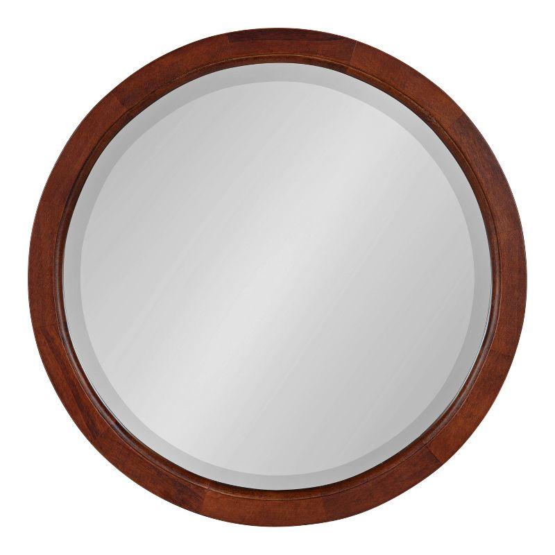 18" x 18" Hogan Round Framed Decorative Wall Mirror Walnut Brown - Kate & Laurel: Modern Poplar Wood, Wall Mount