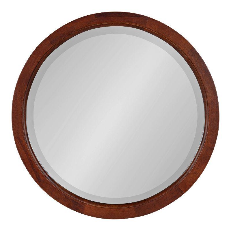 22" Round Walnut Brown Solid Poplar Wood Framed Wall Mirror