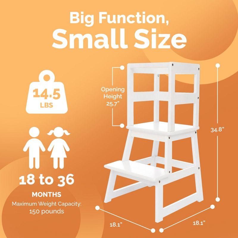 SDADI Kids Kitchen Step Stool Holds up to 150 Pounds with Safety Rail, Wide Platform Design, 4 Anti Slip Strips for 18 to 36 Months Old, White